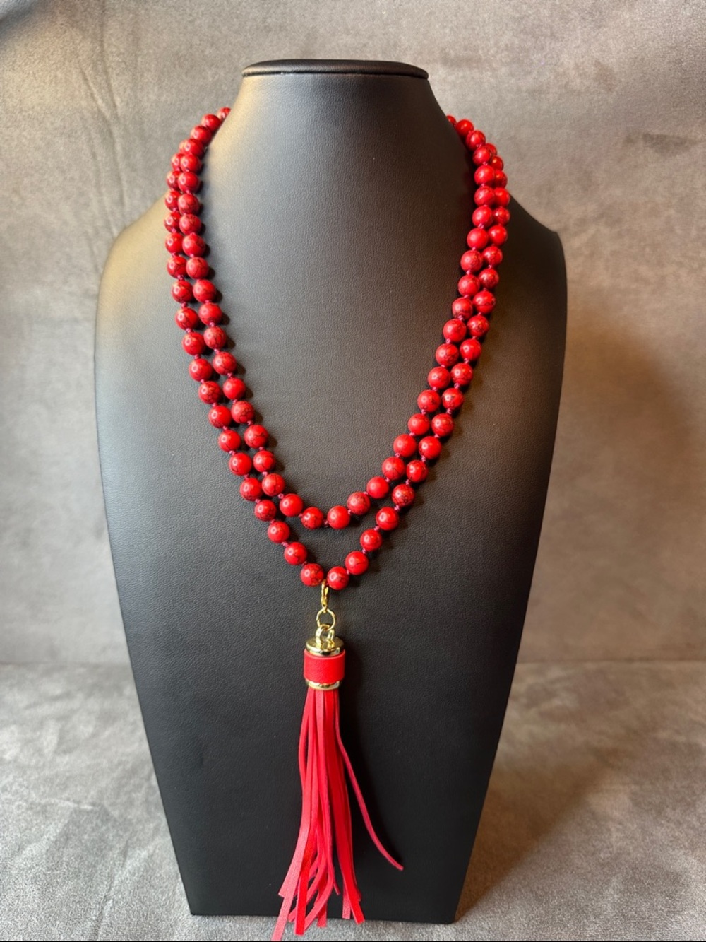 Red Howlite Tassel Necklace - Women Jewelry